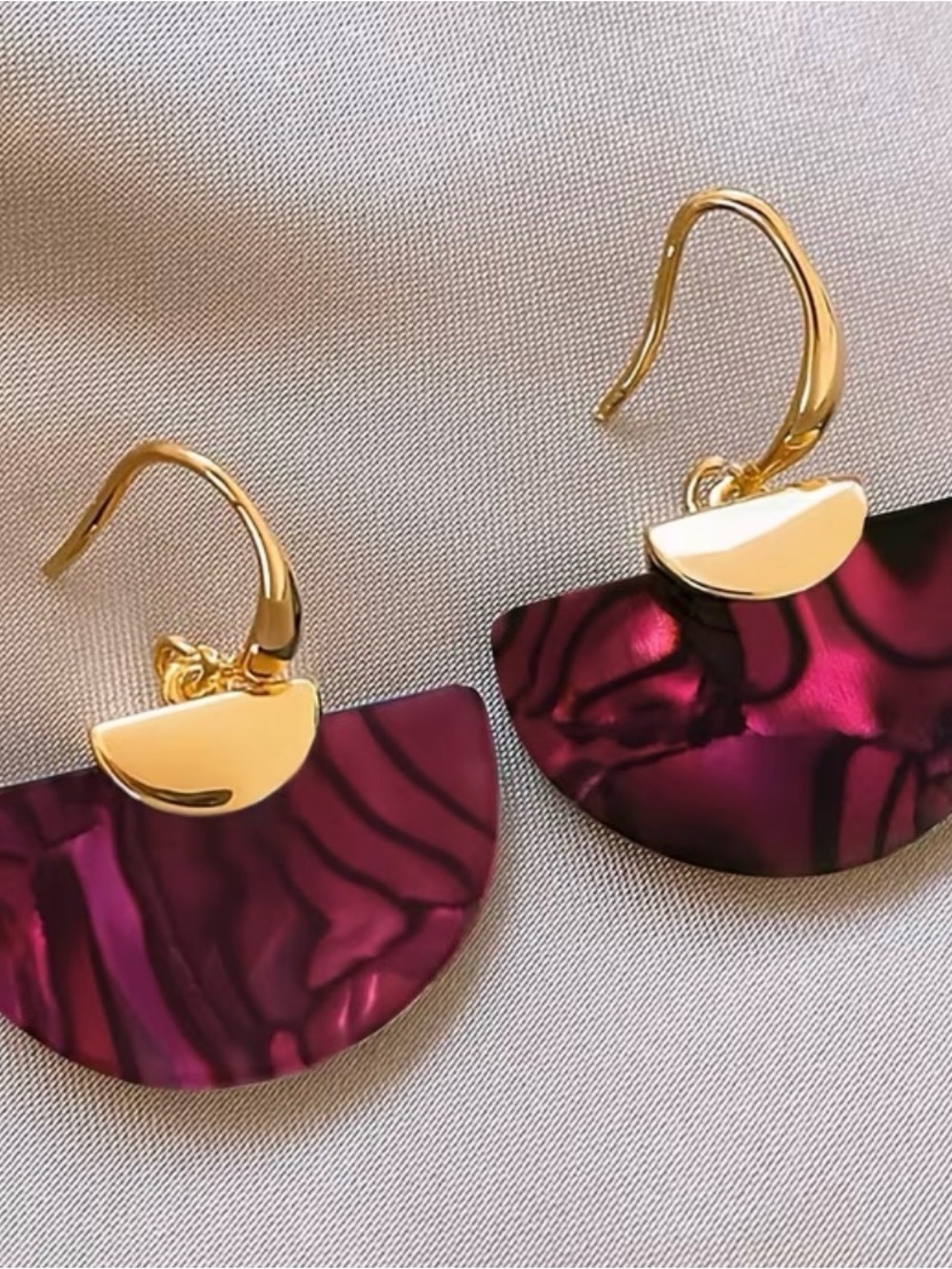 Gold and Magenta Resin Fan Drop Earrings - Women Jewelry